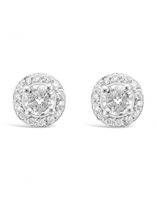 Diamond Cluster Earrings With A Centre Round Brilliant Cut Diamond Set in 18ct White Gold. Tdw 0.95ct